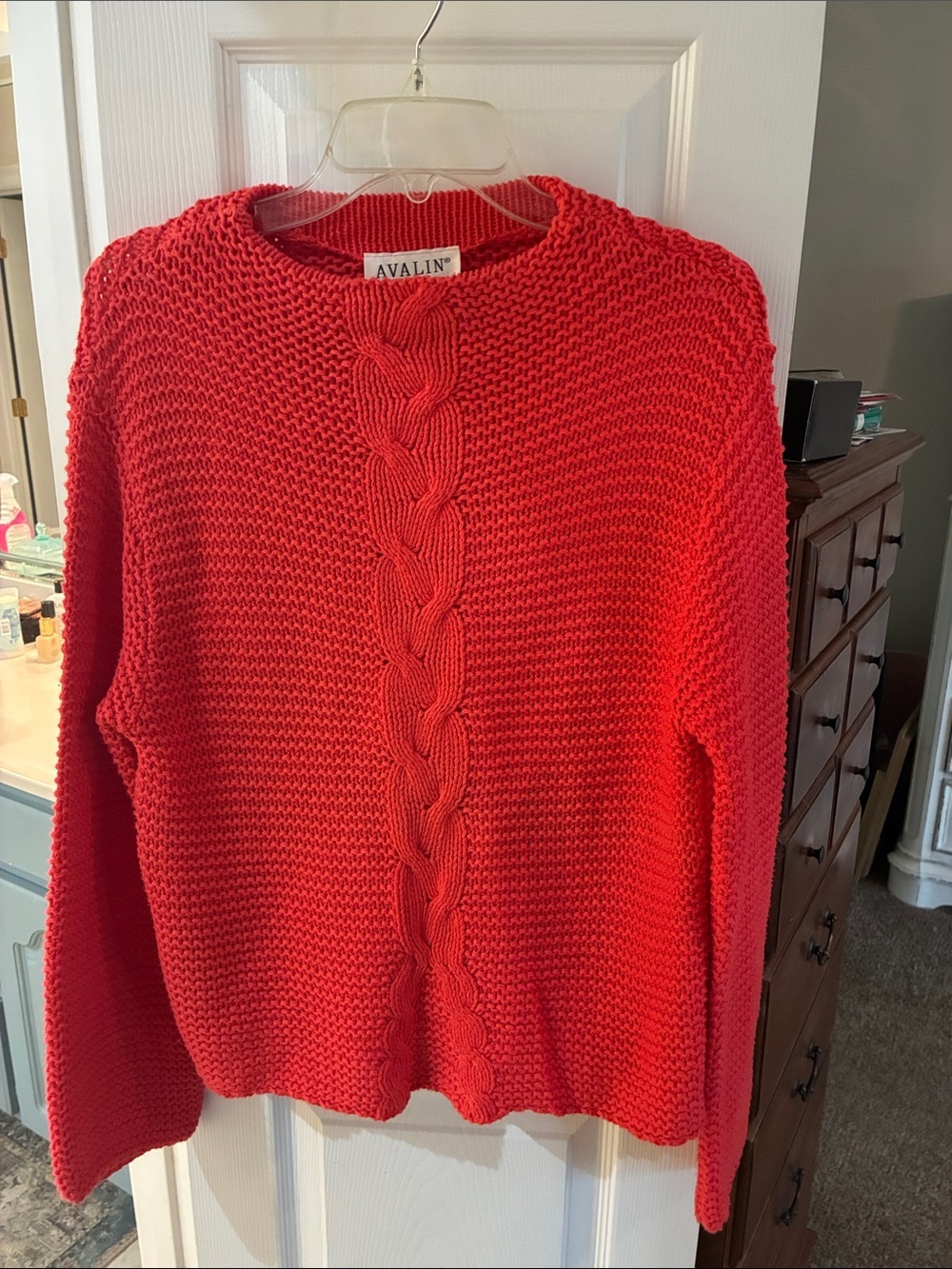 Vintage Avalin  100% Cotton USA Made Coral Basketweave Sweater SZ M